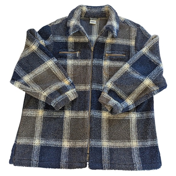 Tribal Sportswear Other - Tribal Sportswear Mens Plaid Sherpa Fleece Full Zip Jacket Blue Grey Gorpcore